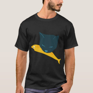 Minimal Cat & Fish – Blue and Yellow Pet Art T-Shirt