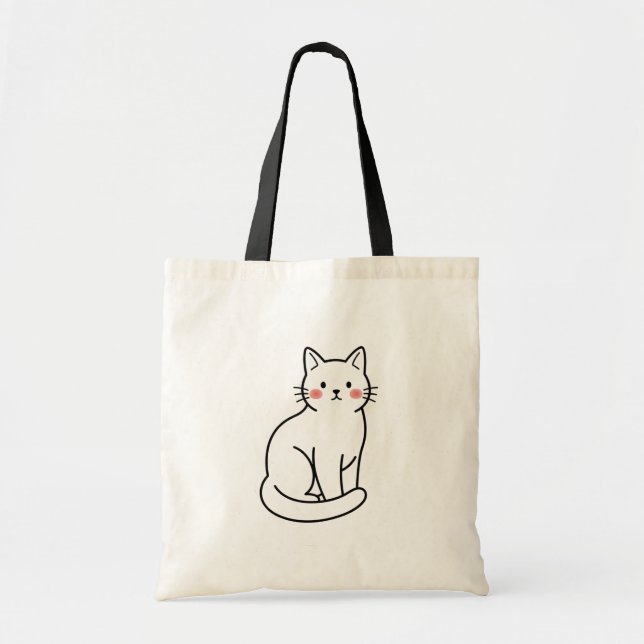 Minimal Cat Tote Bag – Cute Simple Kitty Design (Front)