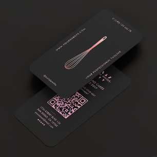 Minimal Caterer Baker Pastry Whisk Black Pink Business Card