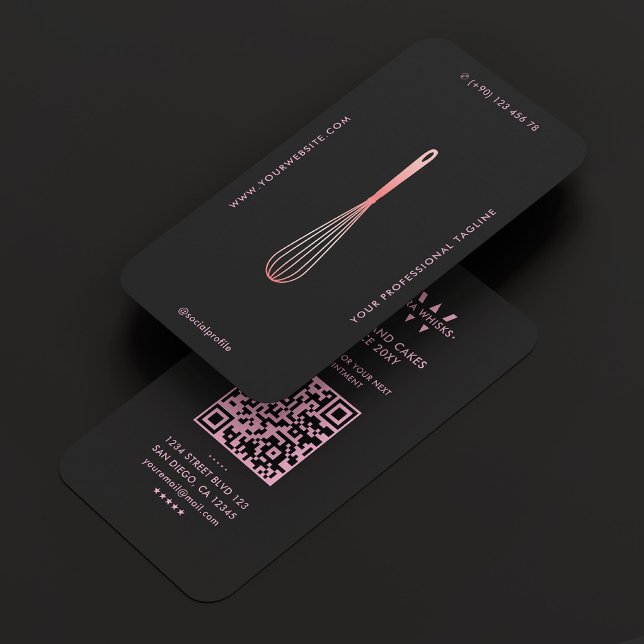 Minimal Caterer Baker Pastry Whisk Black Pink Business Card (Minimal Caterer Baker Pastry Whisk Black Pink Business Card
)