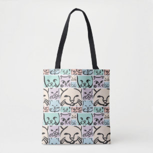 Minimal Cats Line Art Collage Tote Bag