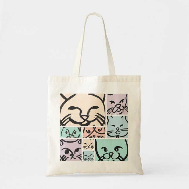 Minimal Cats Line Art Collage Tote Bag (Front)