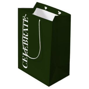 Minimal CELEBRATE Forest Green Holiday Medium Gift Bag