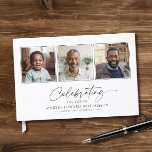 Minimal Celebrating The Life 3 Photos Funeral Guest Book