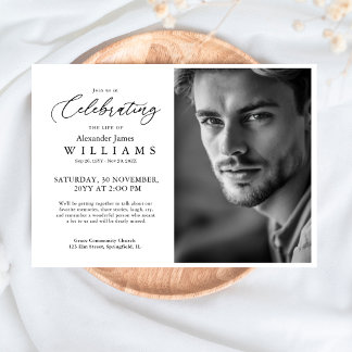 Minimal Celebration of Life Photo Memorial Funeral Invitation