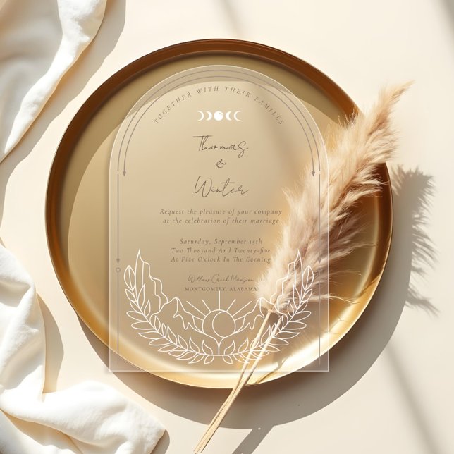 Minimal Celestial Holistic Boho Moon & Stars Arch Acrylic Invitations (Minimal Celestial Holistic Boho Moon & Stars Arch Acrylic Invitations)
