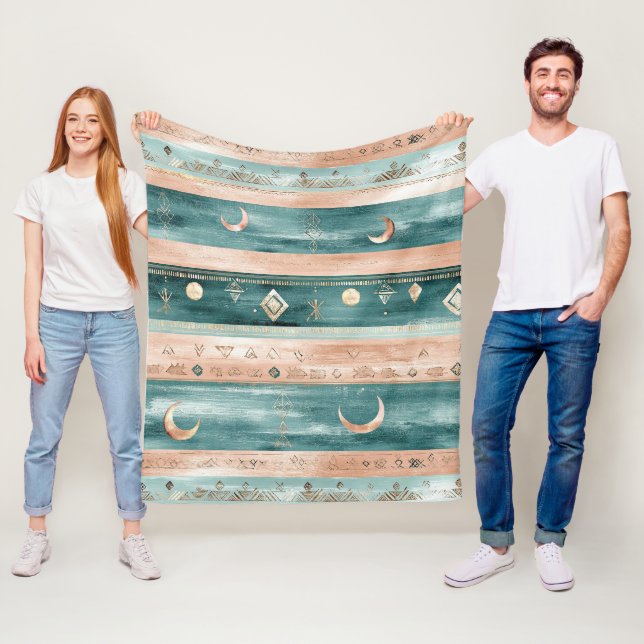 Minimal Celestial Stripe in Earth Tones Fleece Blanket (In Situ)