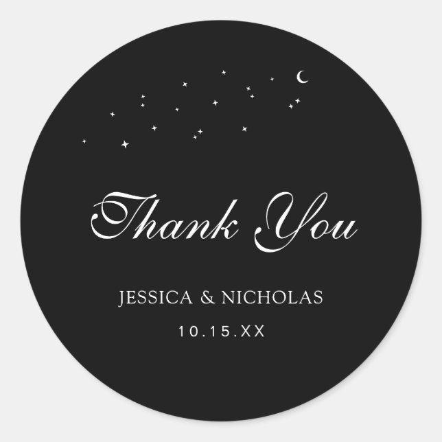 Minimal Celestial Thank You Script Wedding Favour  Classic Round Sticker (Front)