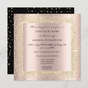 Minimal Champaigne Gold Black Confetti Rose Blush Invitation