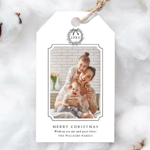 Minimal Charcoal Merry Christmas Photo  Gift Tags