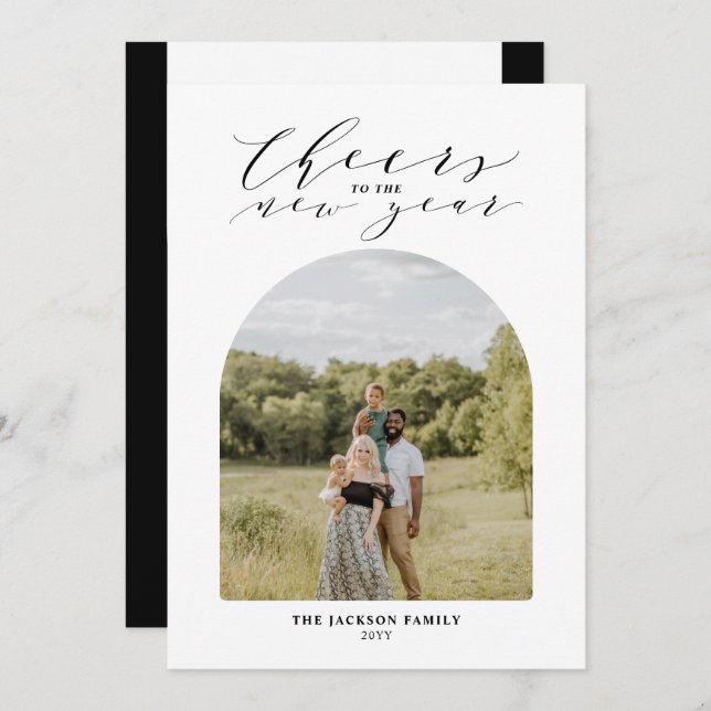 Minimal Cheers to the New Year Photo Holiday Card (Front/Back)