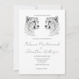 Minimal Cheetah Chic Black Script Big Cat Wedding Invitation