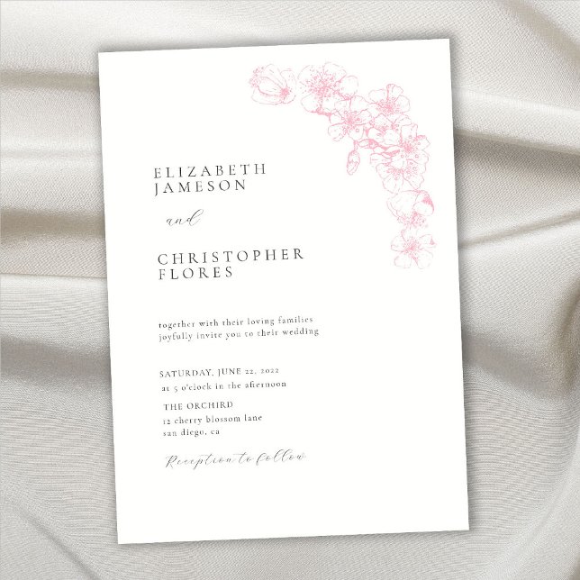 Minimal Cherry Blossom Pink Chic Botanical Wedding Invitation (Creator Uploaded)