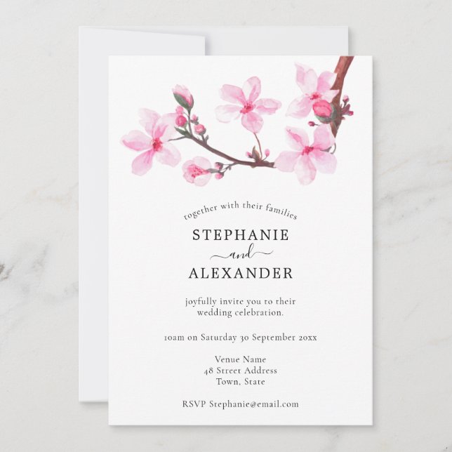 Minimal Cherry Blossom Wedding Invite (Front)