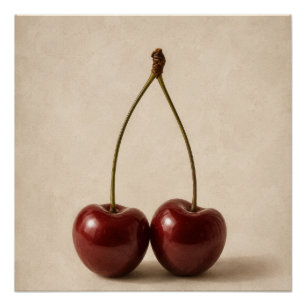 Minimal Cherry Wall Art Neutral Coquette Poster