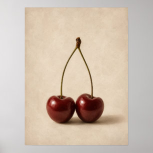 Minimal Cherry Wall Art Neutral Coquette Poster
