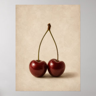 Minimal Cherry Wall Art | Neutral Coquette Poster