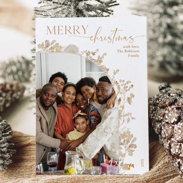 Minimal Chic 1 Photo Arch Gold White Christmas  Holiday Card (Creator Uploaded)