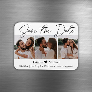 minimal chic 3 photo collage save the date magnet