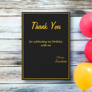 Minimal Chic Black And Gold Delicate 1st Birthday Thank You Card