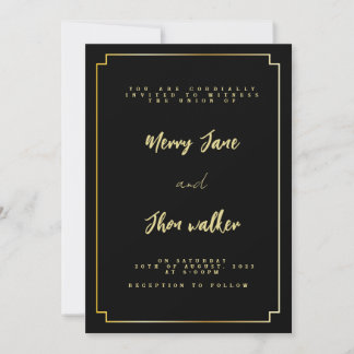 Minimal & Chic Black and Golden Wedding Invitation
