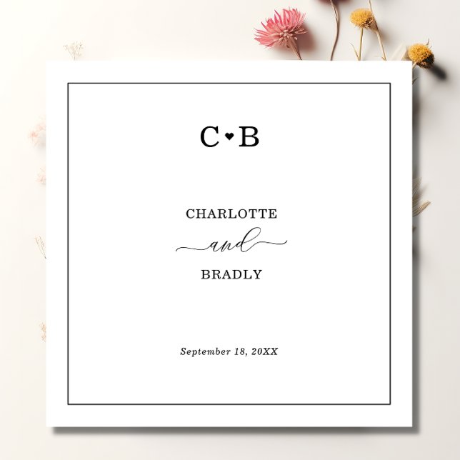 Minimal Chic Black and White Border Wedding Napkin (Creator Uploaded)