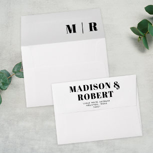 Minimal Chic Black and White Monogram Bold Wedding Envelope