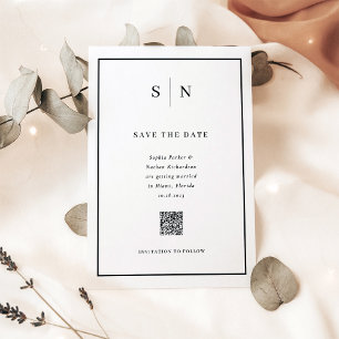 Minimal Chic Black and White QR Code Save the Date Magnetic Invitation