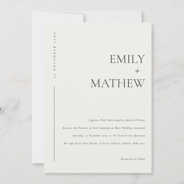 MINIMAL CHIC BLACK IVORY WHITE TYPOGRAPHY WEDDING INVITATION (Front)