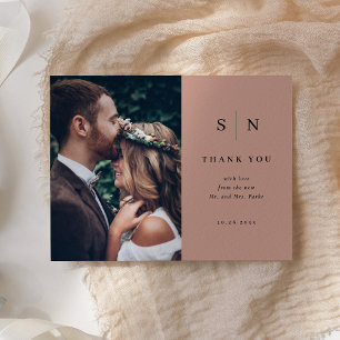 Minimal Chic   Black on Terracotta Photo Thank You Postcard