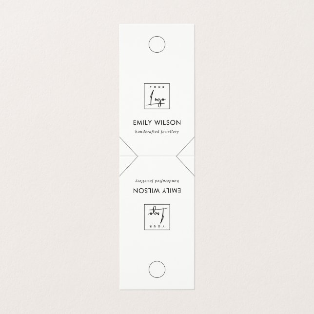 Minimal Chic Black White Hanging Necklace Display Business Card (Outside Unfolded)