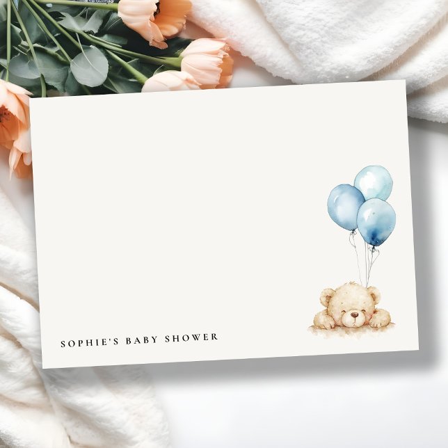 Minimal Chic Blue Bearly Wait Balloon Baby Shower Card (Creator Uploaded)