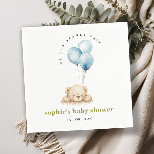 Minimal Chic Blue Bearly Wait Balloon Baby Shower Napkin