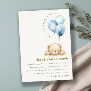 Minimal Chic Blue Bearly Wait Balloon Baby Shower Thank You Card