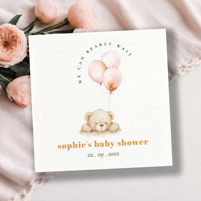 Minimal Chic Blush Bearly Wait Balloon Baby Shower Napkin (Creator Uploaded)