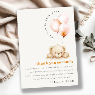 Minimal Chic Blush Bearly Wait Balloon Baby Shower Thank You Card