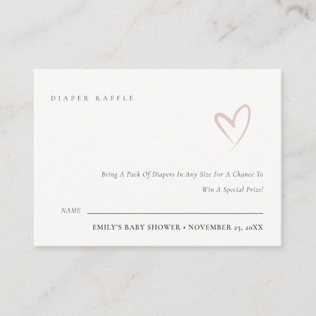 Minimal Chic Blush Heart Diaper Raffle Baby Shower Enclosure Card (Front)
