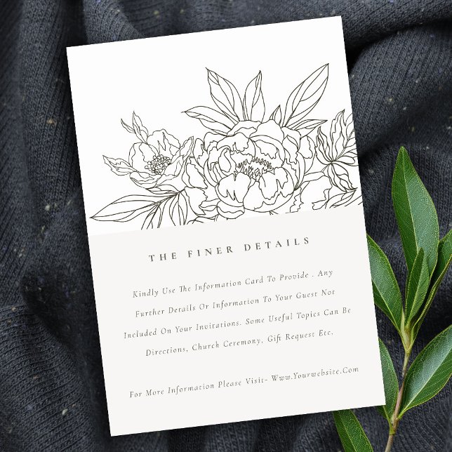Minimal Chic Brown Floral Sketch Wedding Details Enclosure Card (Creator Uploaded)