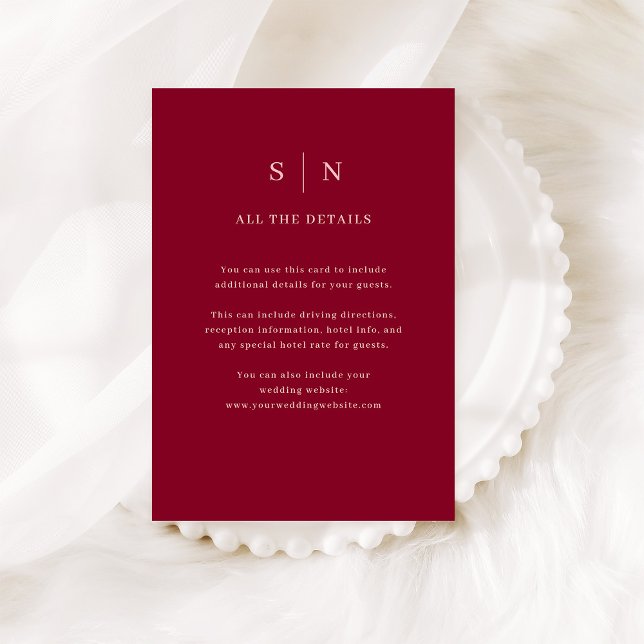 Minimal Chic Burgundy Pink | Wedding Guest Details Enclosure Card (Creator Uploaded)
