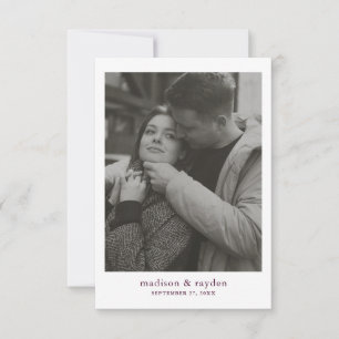 Minimal Chic Burgundy Wine Monogram Photo Wedding Thank You Card