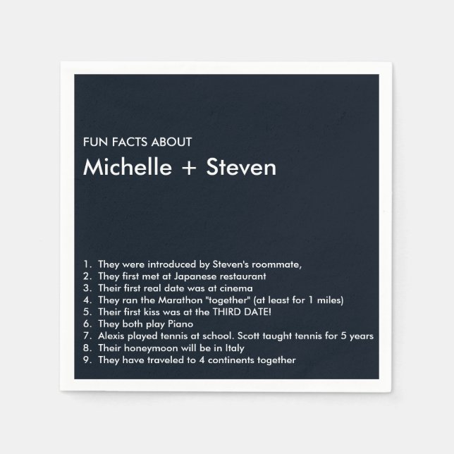Minimal Chic Dark Blue | FUN FACT WEDDING Napkin (Front)
