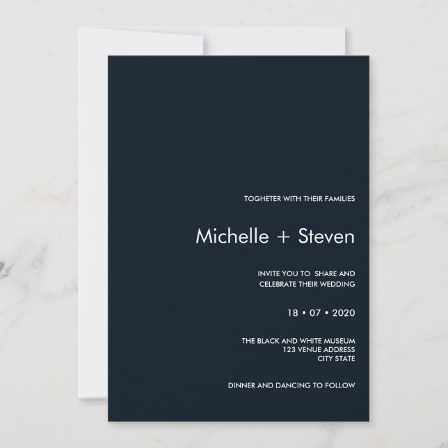 Minimal Chic Dark Blue | Typography Wedding Invitation (Front)