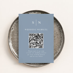 Minimal Chic Dusty Blue Scannable QR Code Wedding Enclosure Card