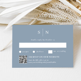 Minimal Chic Dusty Blue Traditional and QR Code RSVP Card
