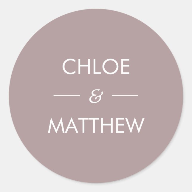 Minimal Chic Dusty Plum | Wedding Custom Classic Round Sticker (Front)