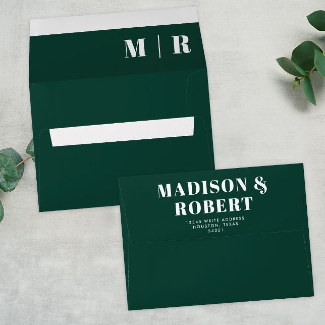 Minimal Chic Emerald Green Monogram Bold Wedding Envelope (Creator Uploaded)