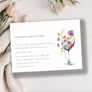 Minimal Chic Floral Wine Glass Wedding Reception Enclosure Card