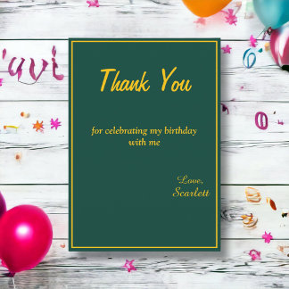Minimal Chic Green And Gold Delicate 1st Birthday Thank You Card