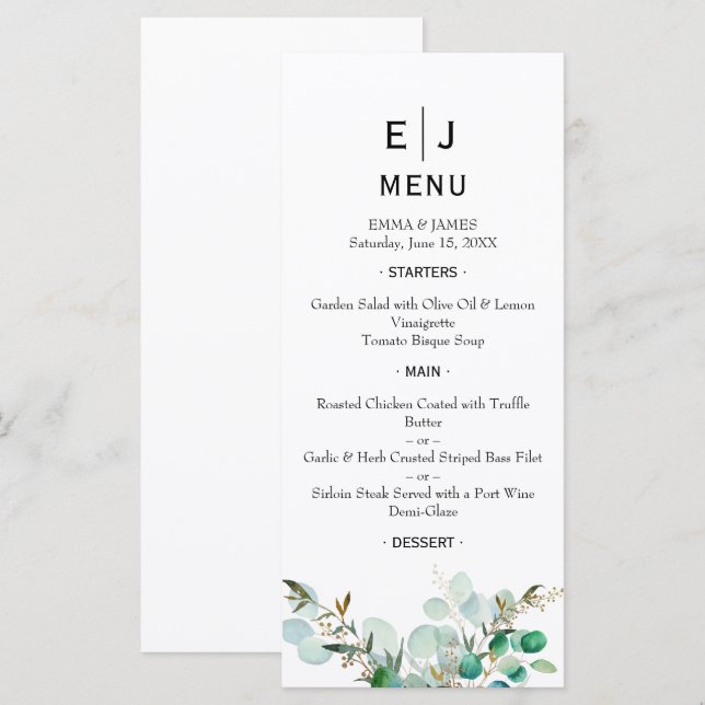 Minimal Chic Greenery Wedding Menu (Front/Back)