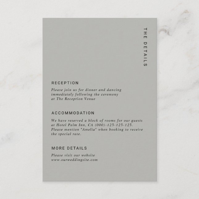 Minimal & Chic Grey Modern Simple Wedding Details Enclosure Card (Front)